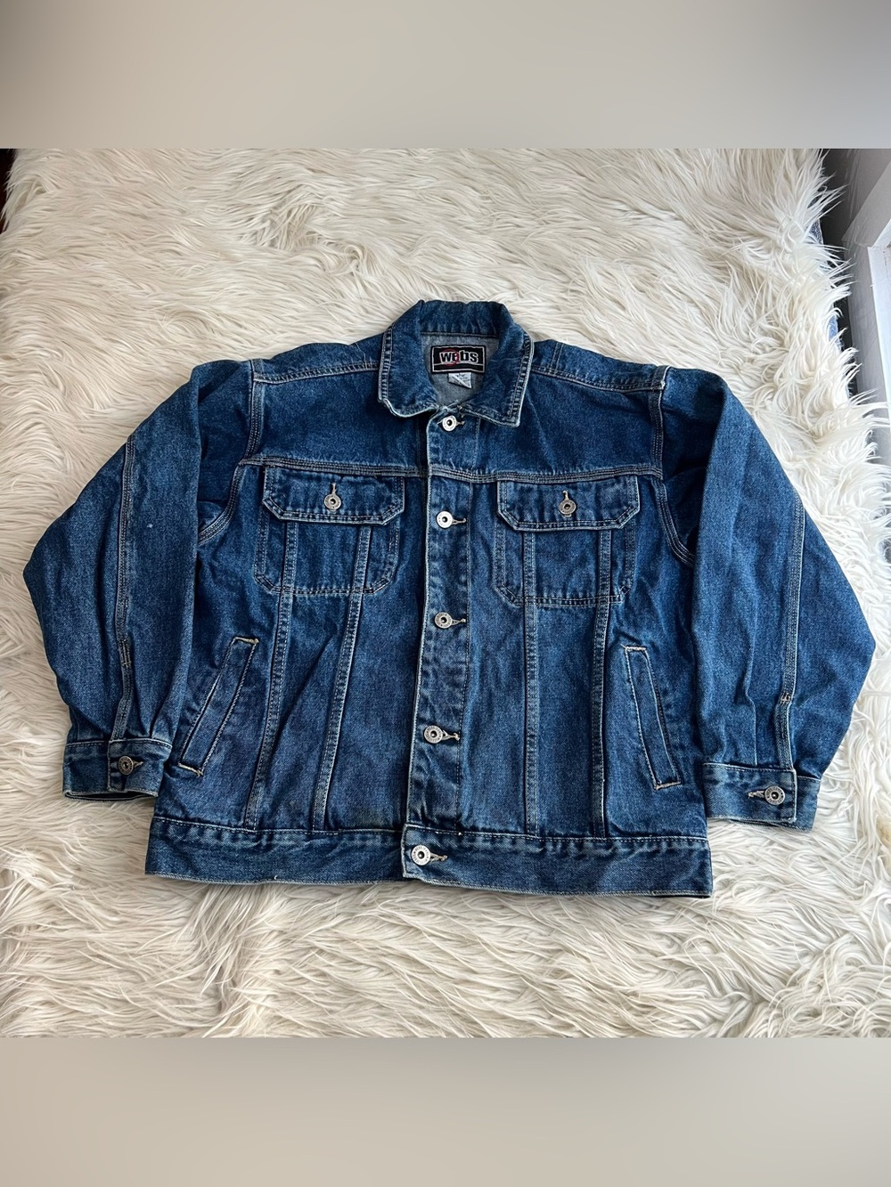 Vintage 90s Webs Blue Jean Heavy Denim Trucker Jacket Youth Size L 14-16